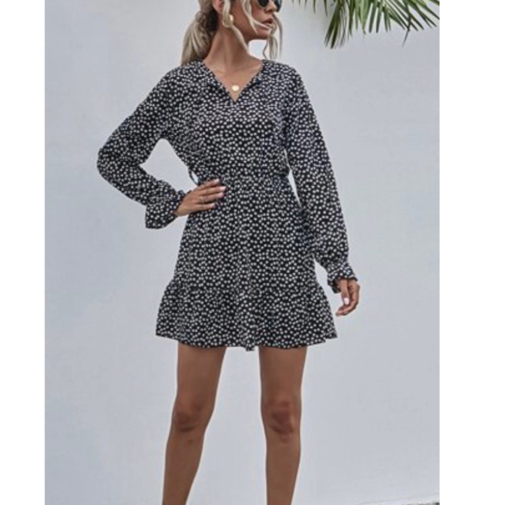 Daisy Ruffle sleeve and Hem Dress with Neck Tie